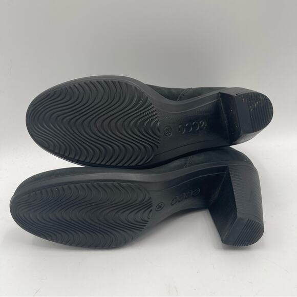 ECCO Boots Black Heeled Leather Nubuck Pull On Elastic Ankle Comfort SZ38(7/7.5) - Picture 7 of 12